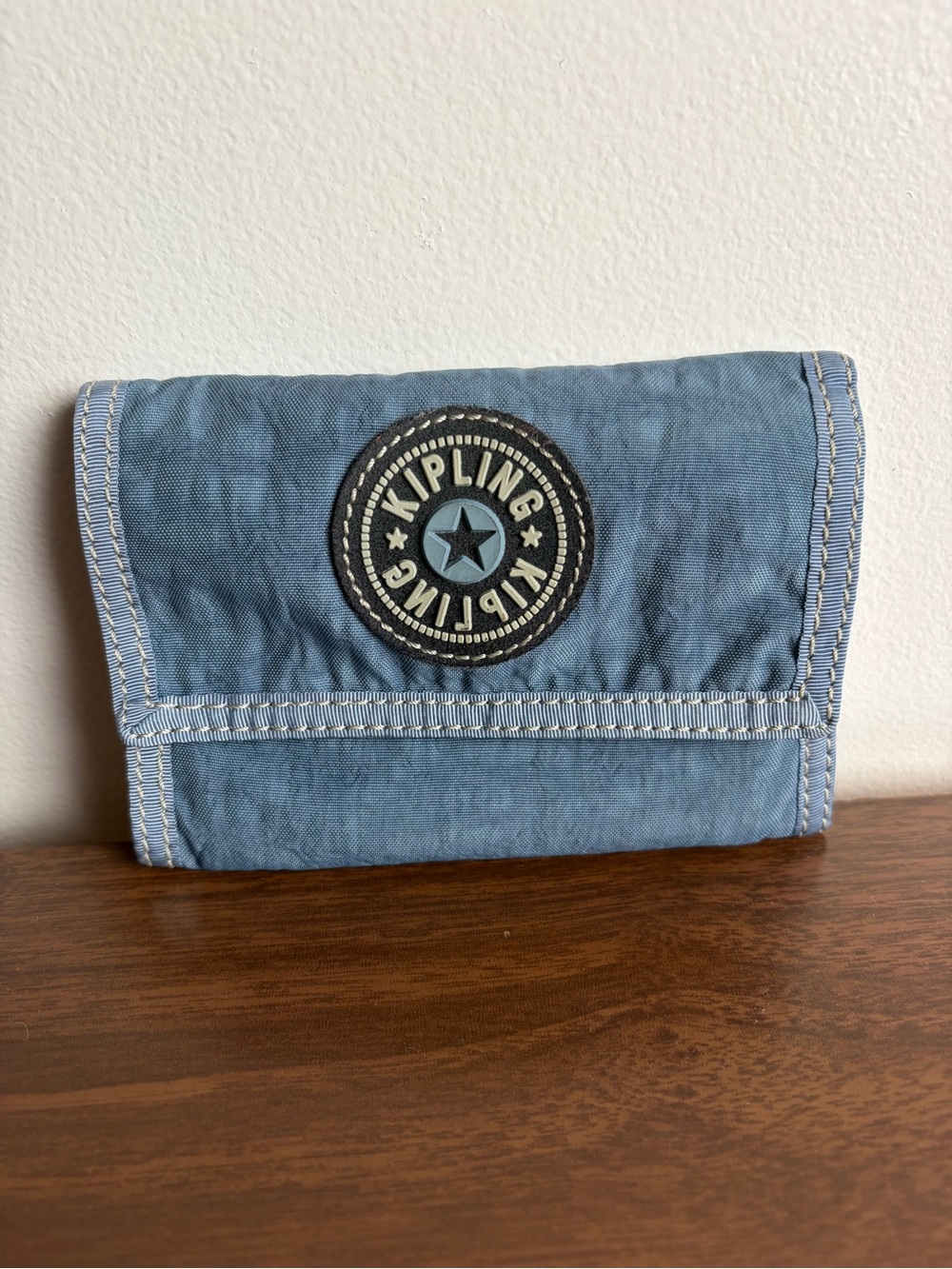 Kipling Light Blue Nylon Trifold Wallet with Logo Patch